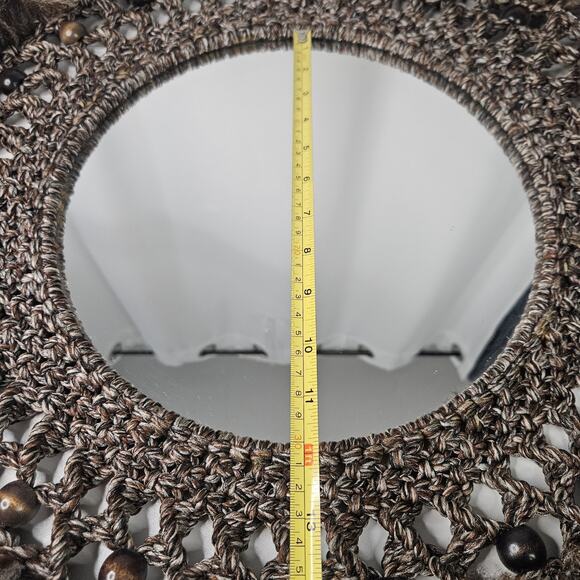 Vintage Large Macrame Wood Beaded Hanging Mirror 22" Boho Chic 70s Inspired - Picture 6 of 7